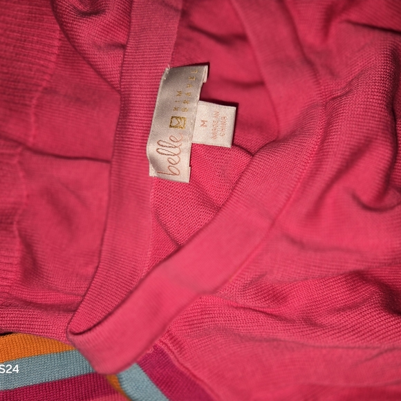 Belle by Kim Gravel Pink Sweatshirt with Striped Sleeves - Picture 7 of 7